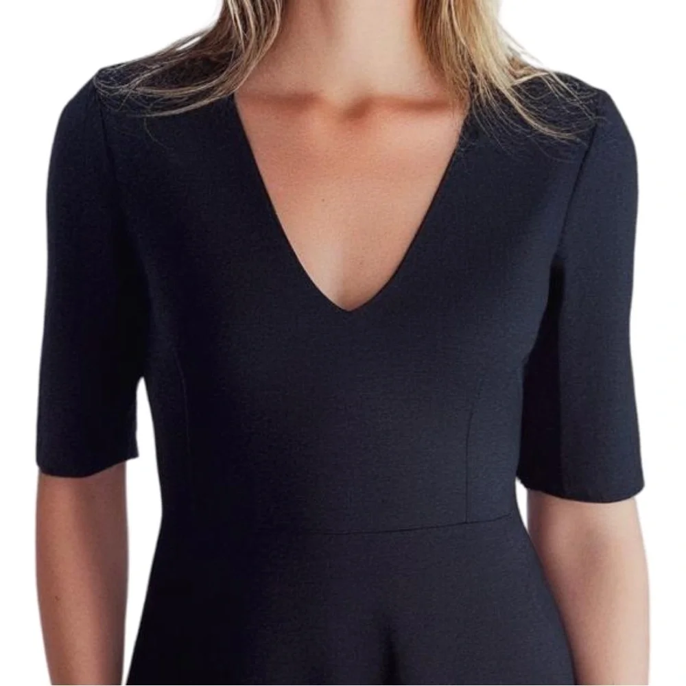 Whistles | Fit & Flare V-Neck Ribbed Cotton Dress‎ Exposed Zipper 90s Y2K Size 6